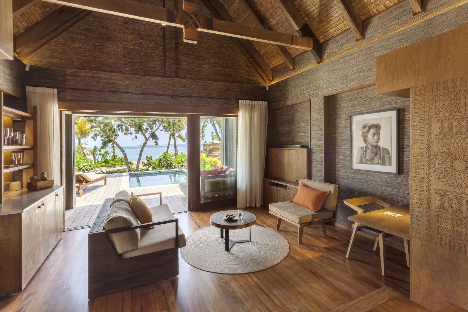Interiors of a beachfront pool villa the Six Senses Fiji