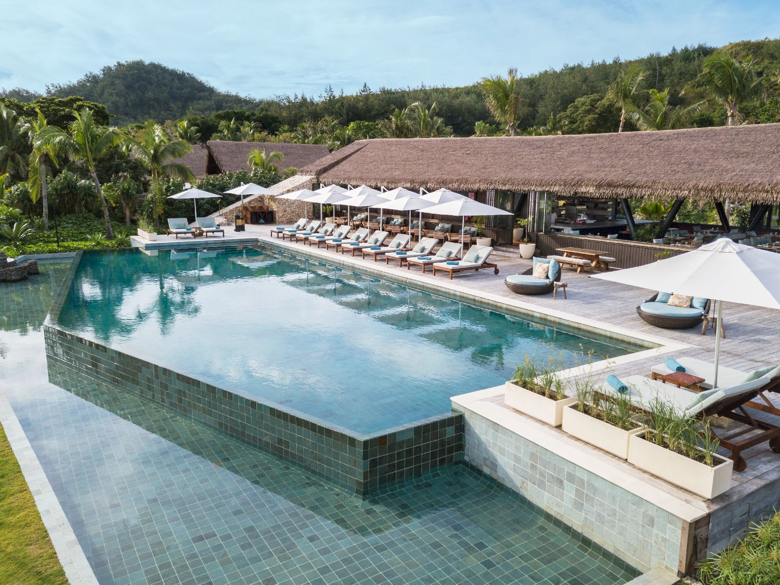 The swimming pool at the Six Senses Fiji