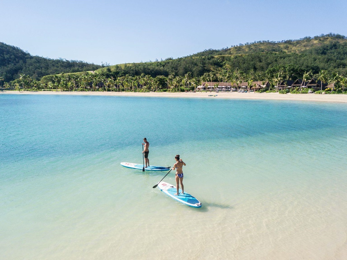Stand up paddle boarding from the Six Senses Fiji