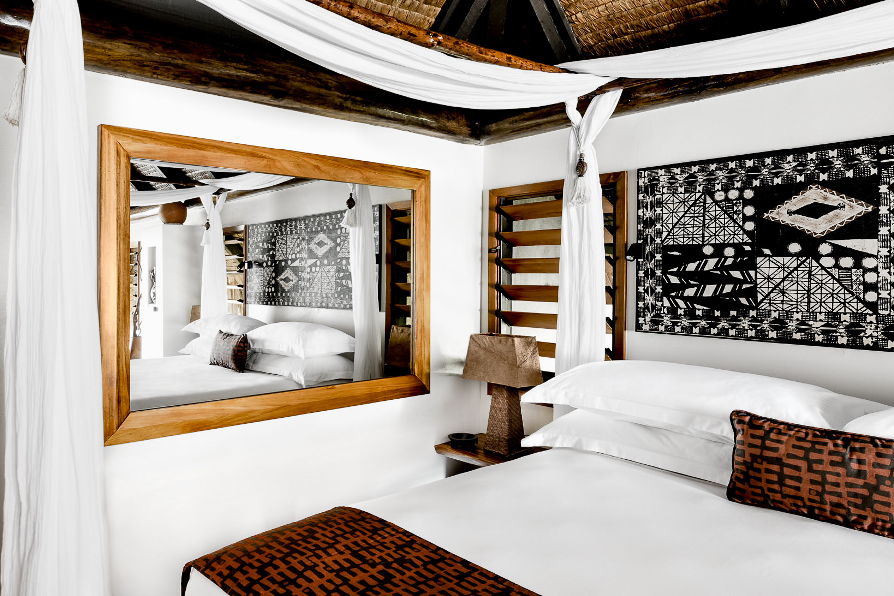 Bedroom inside a bure at Tokoriki Island Resort in Fiji
