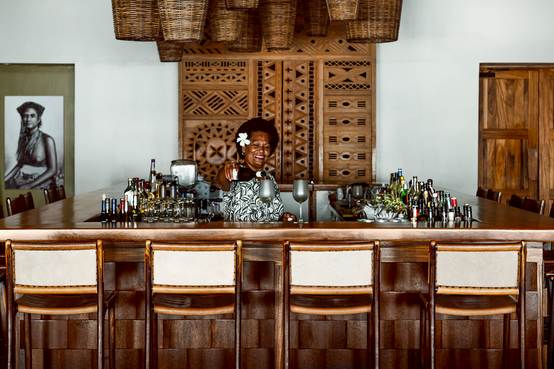 Bartender serving cocktails at Tokoriki Island Resort in Fiji