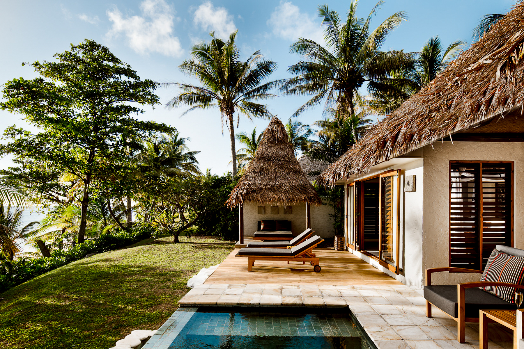Villa deck and swimming pool at Tokoriki Island Resort in Fiji