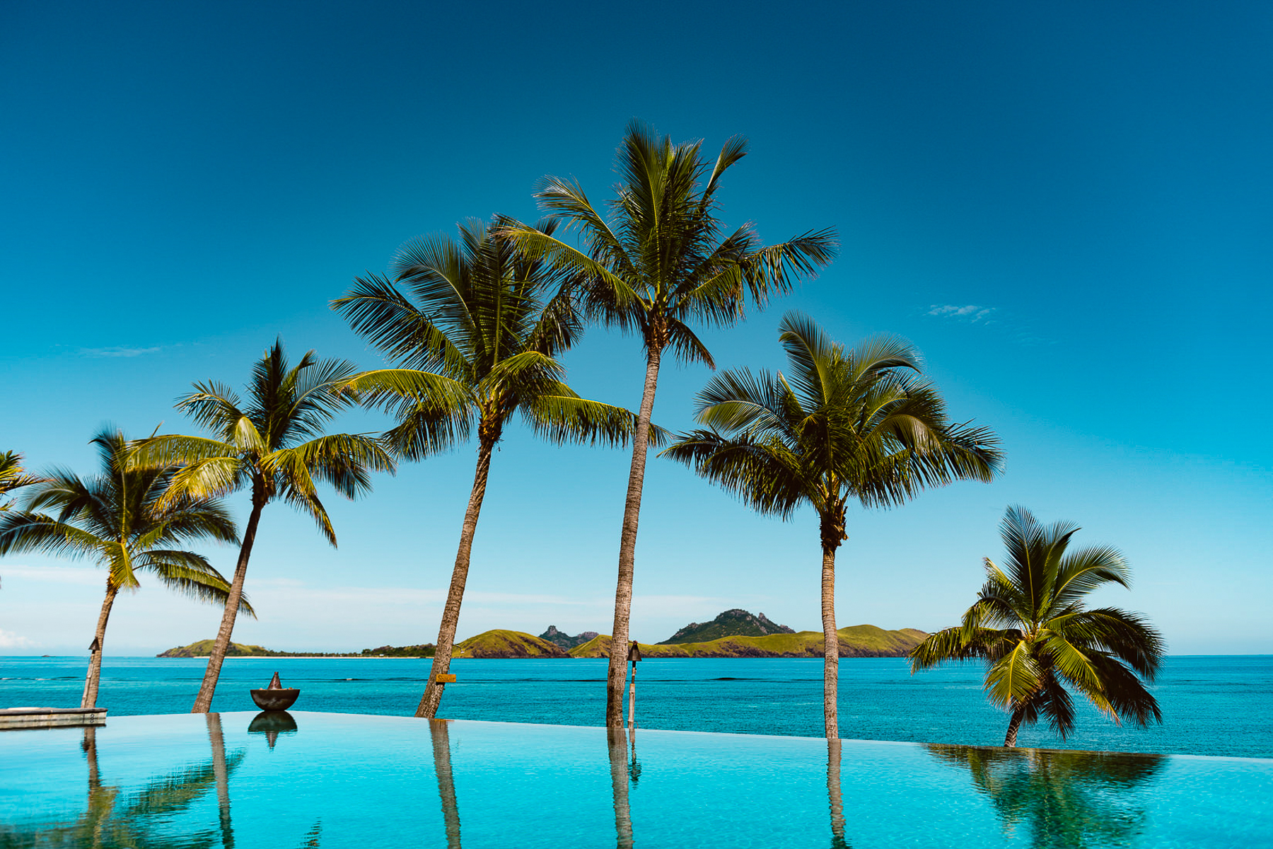 Infinity pool with ocean views at Tokoriki Island Resort in Fiji