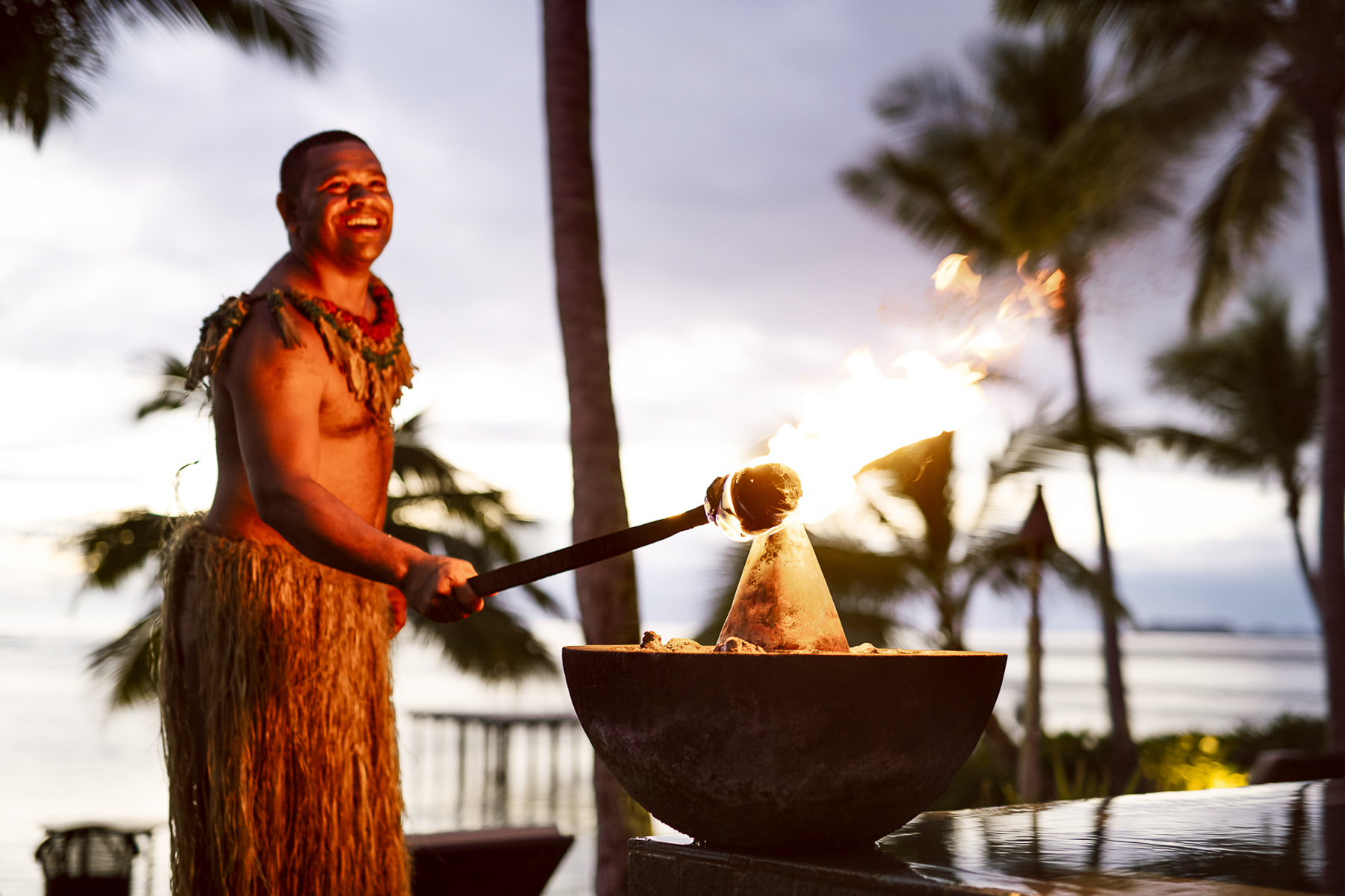 A ceremonial torchlighting at Tokoriki Island Resort in Fiji