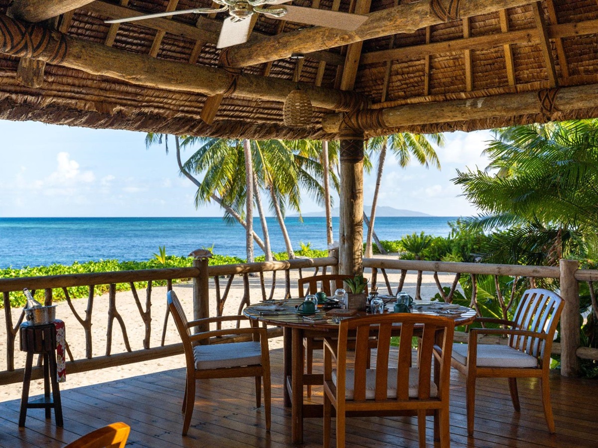 Alfresco restaurant seating at Wakaya Island Resort in Fiji