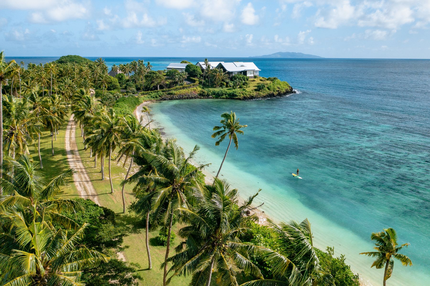 Aerial view of the coastline at Wakaya Island Resort in Fiji