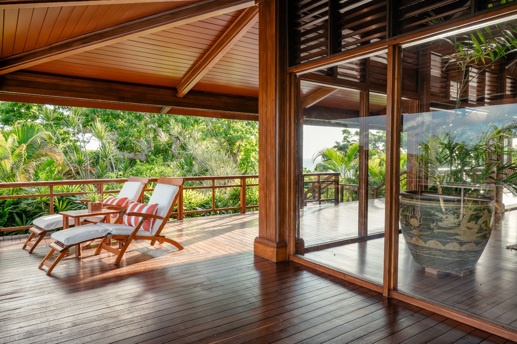 Loungers on a terrace at Wakaya Island Resort in Fiji