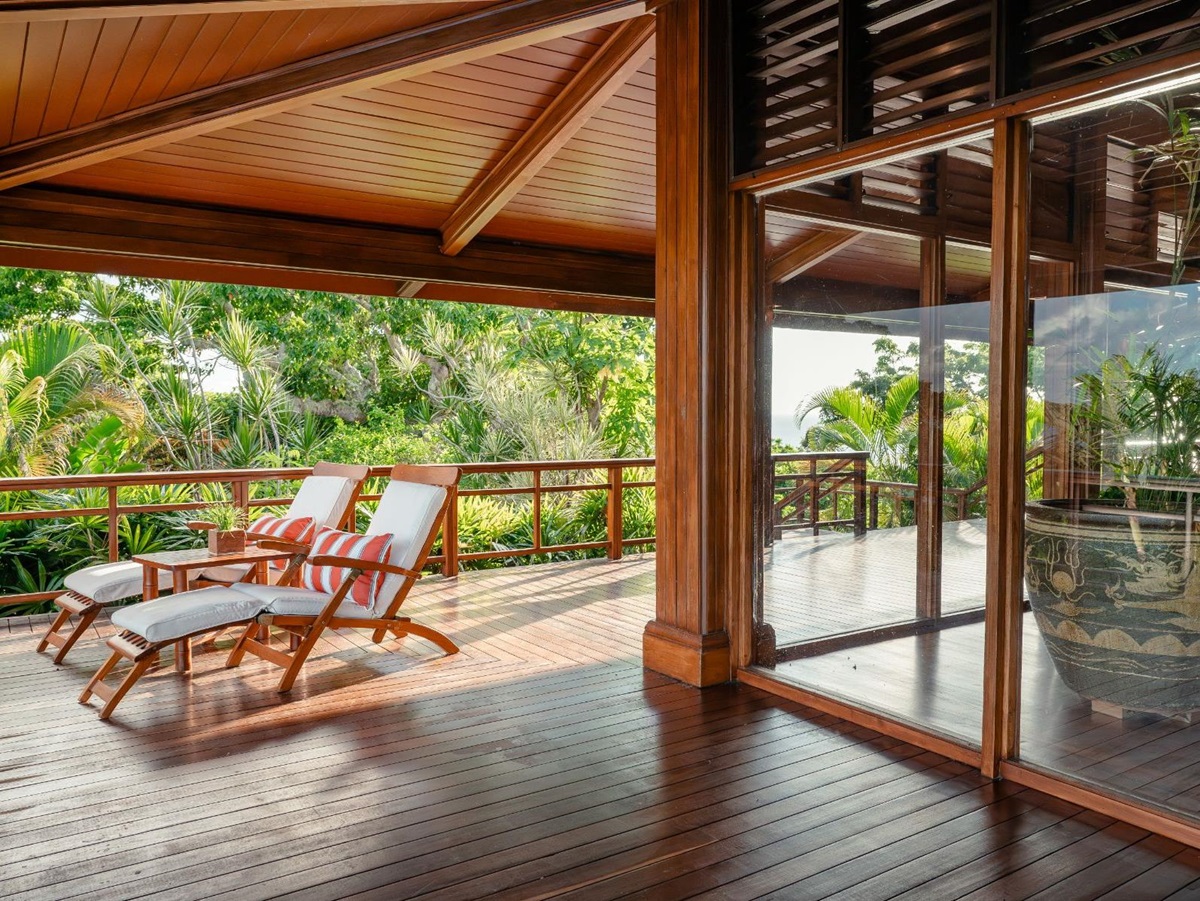 Loungers on a terrace at Wakaya Island Resort in Fiji
