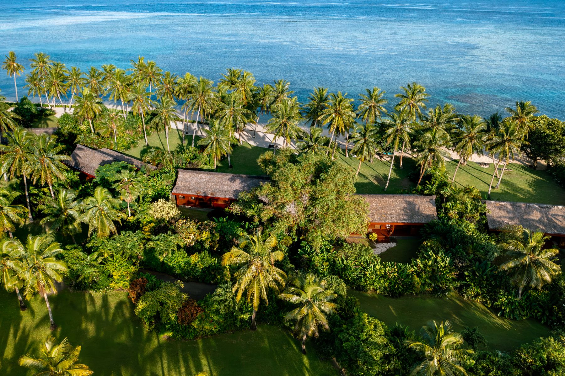 Aerial view of guest bures at Wakaya Island Resort in Fiji