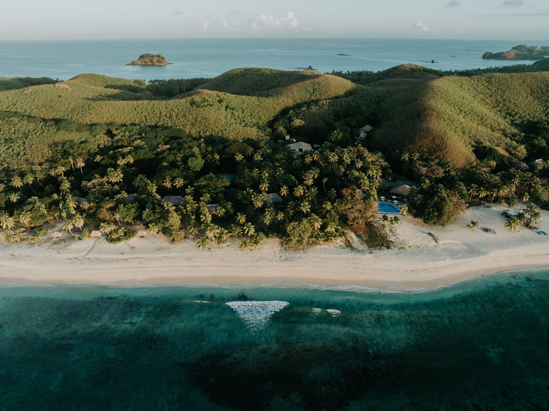 Aerial view of the beach at Yasawa Island Resort in Fiji