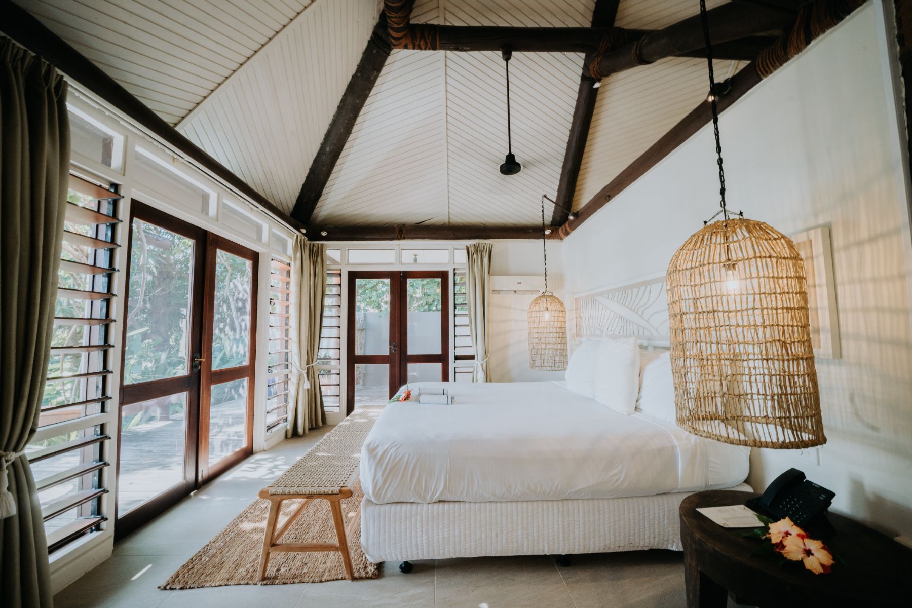 Guest bure bedroom at Yasawa Island Resort in Fiji
