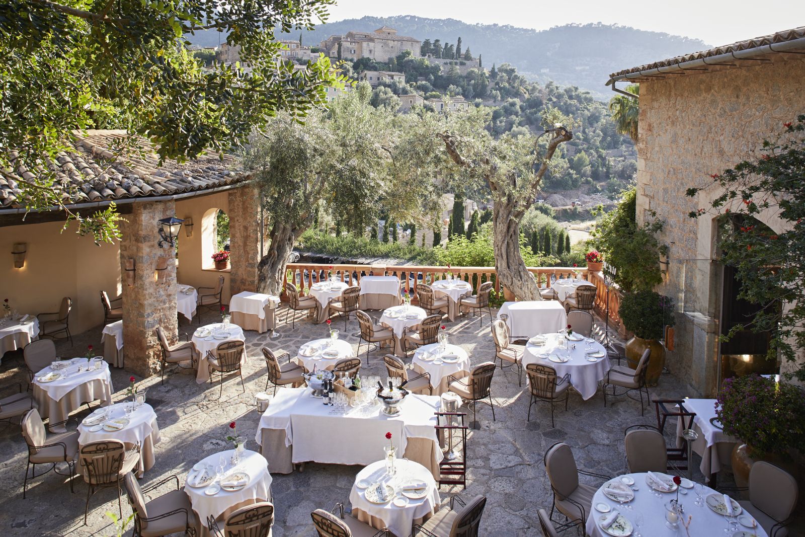 Dining on the terrace at Belmond La Residencia hotel in Mallorca