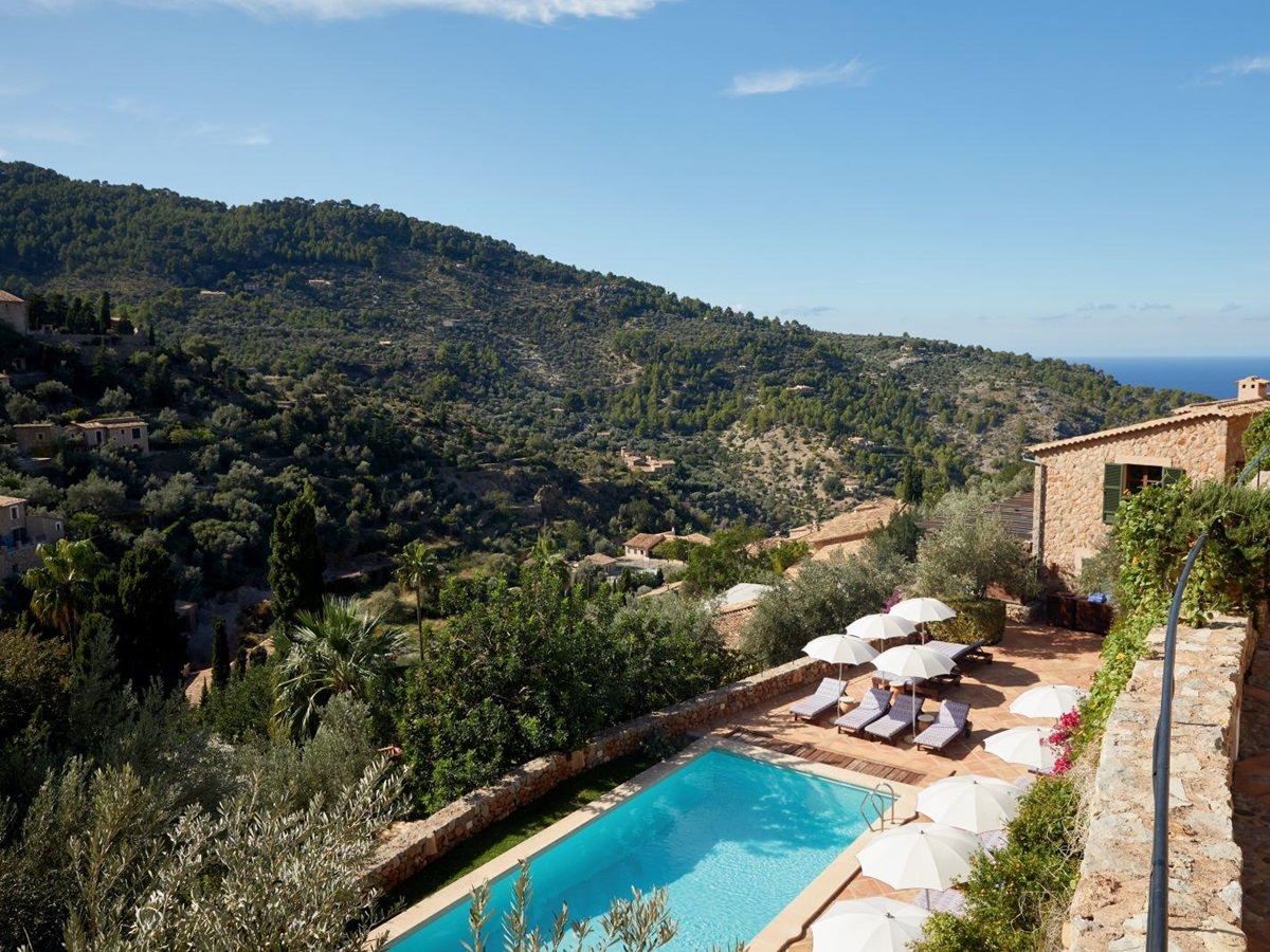 Swimming pool and valley views at Belmond La Residencia in Mallorca