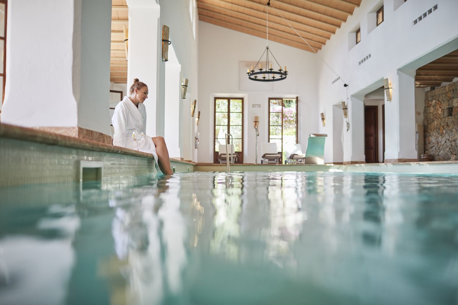 Indoor pool and spa at Belmond La Residencia hotel in Mallorca