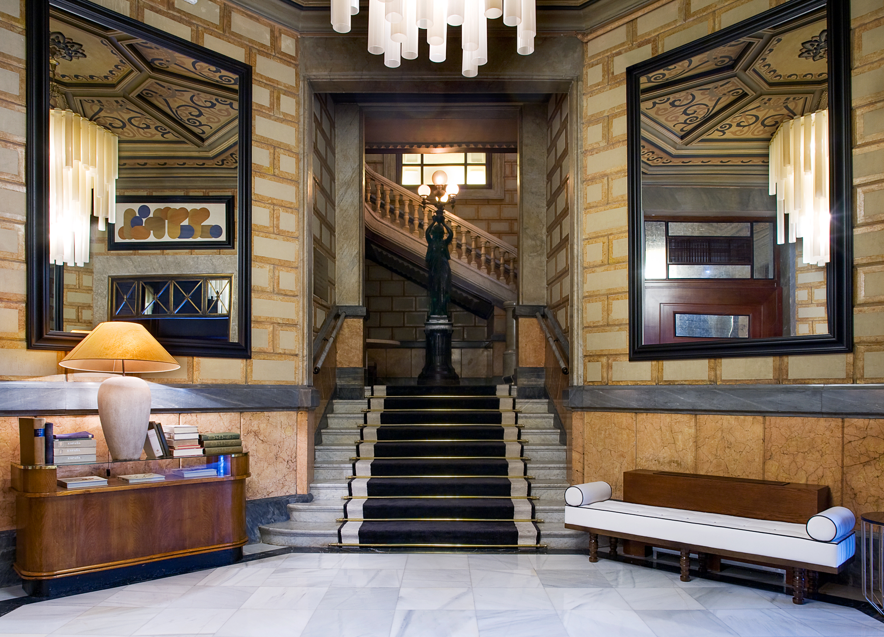 Hallway and stairs at the Cotton House Hotel in Barcelona
