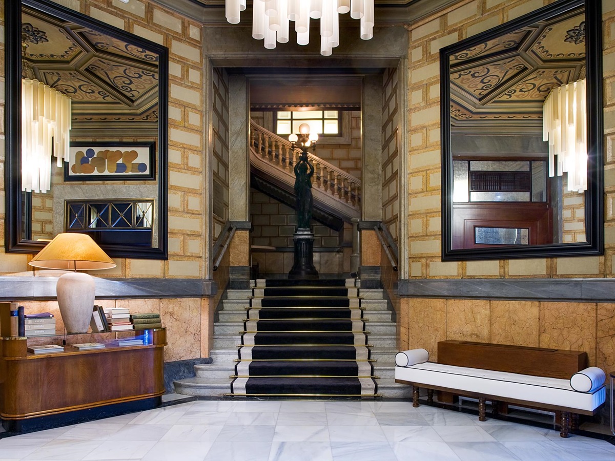 Hallway and stairs at the Cotton House Hotel in Barcelona