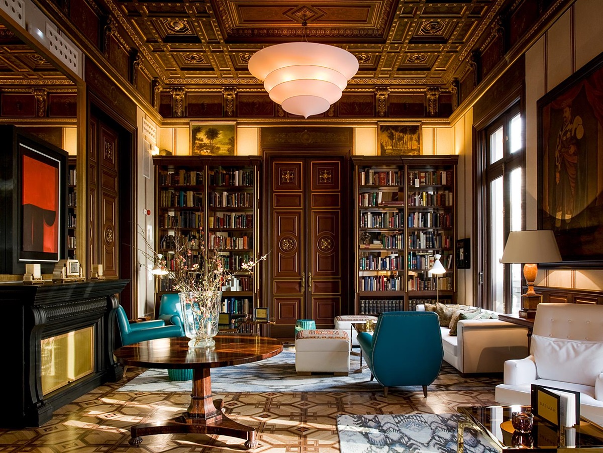 Library room at the Cotton House Hotel in Barcelona