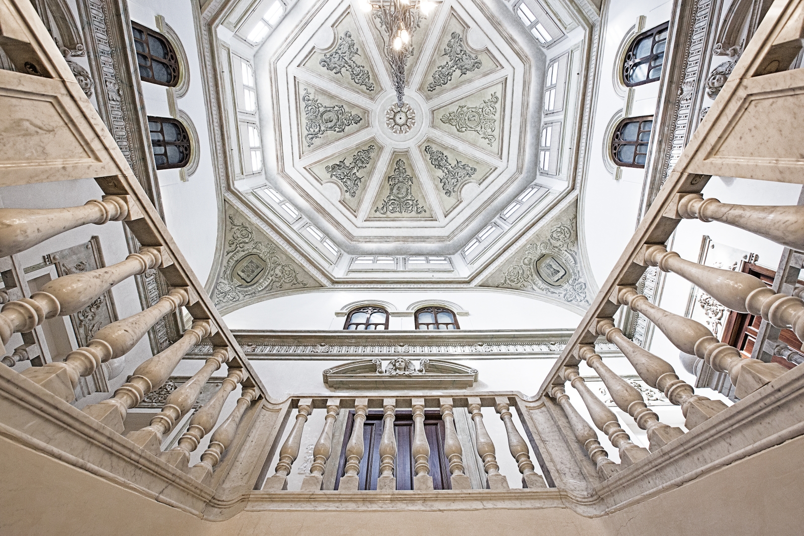 Ornate ceiling view at Hospes Palacio de Los Patos in Spain