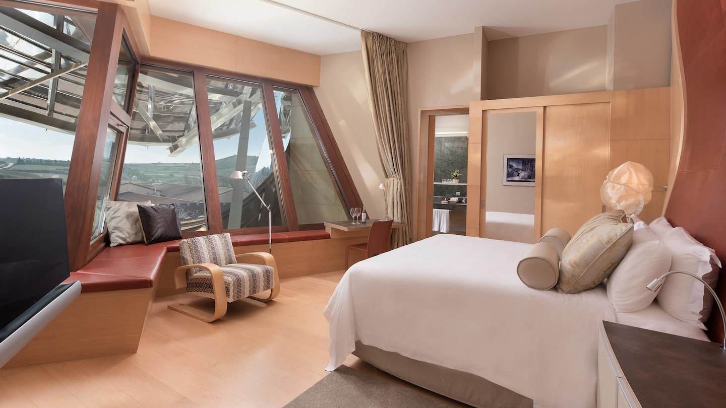 Double bedroom at Hotel Marques de Riscal in Spain
