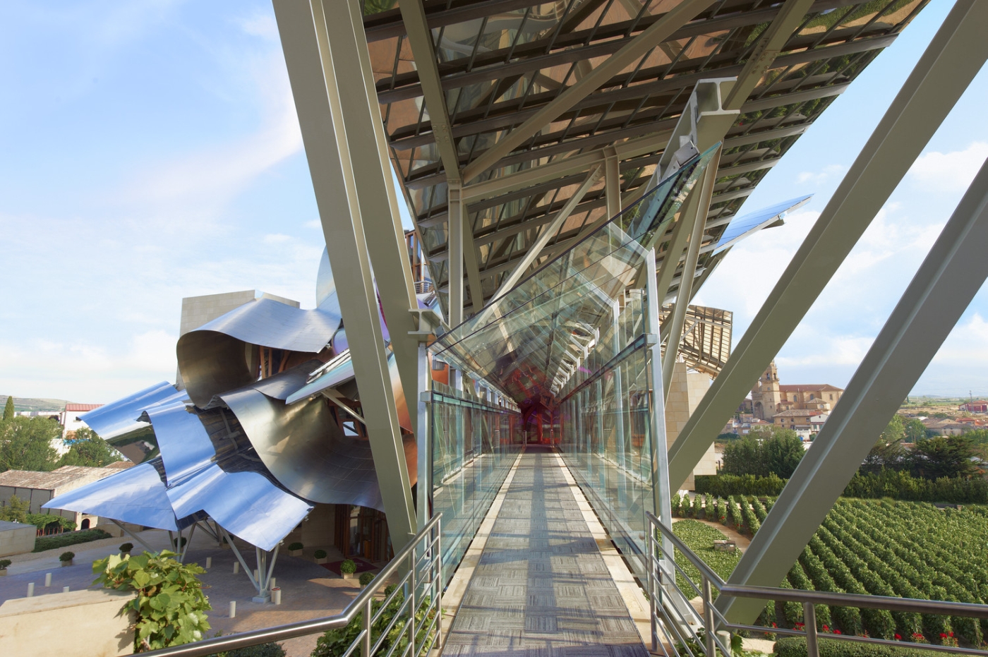 Elevated hall view of Hotel Marques de Riscal in Spain