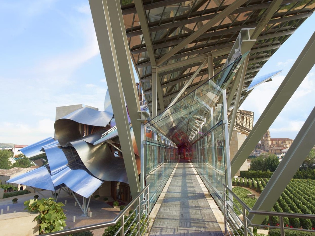 Elevated hall view of Hotel Marques de Riscal in Spain