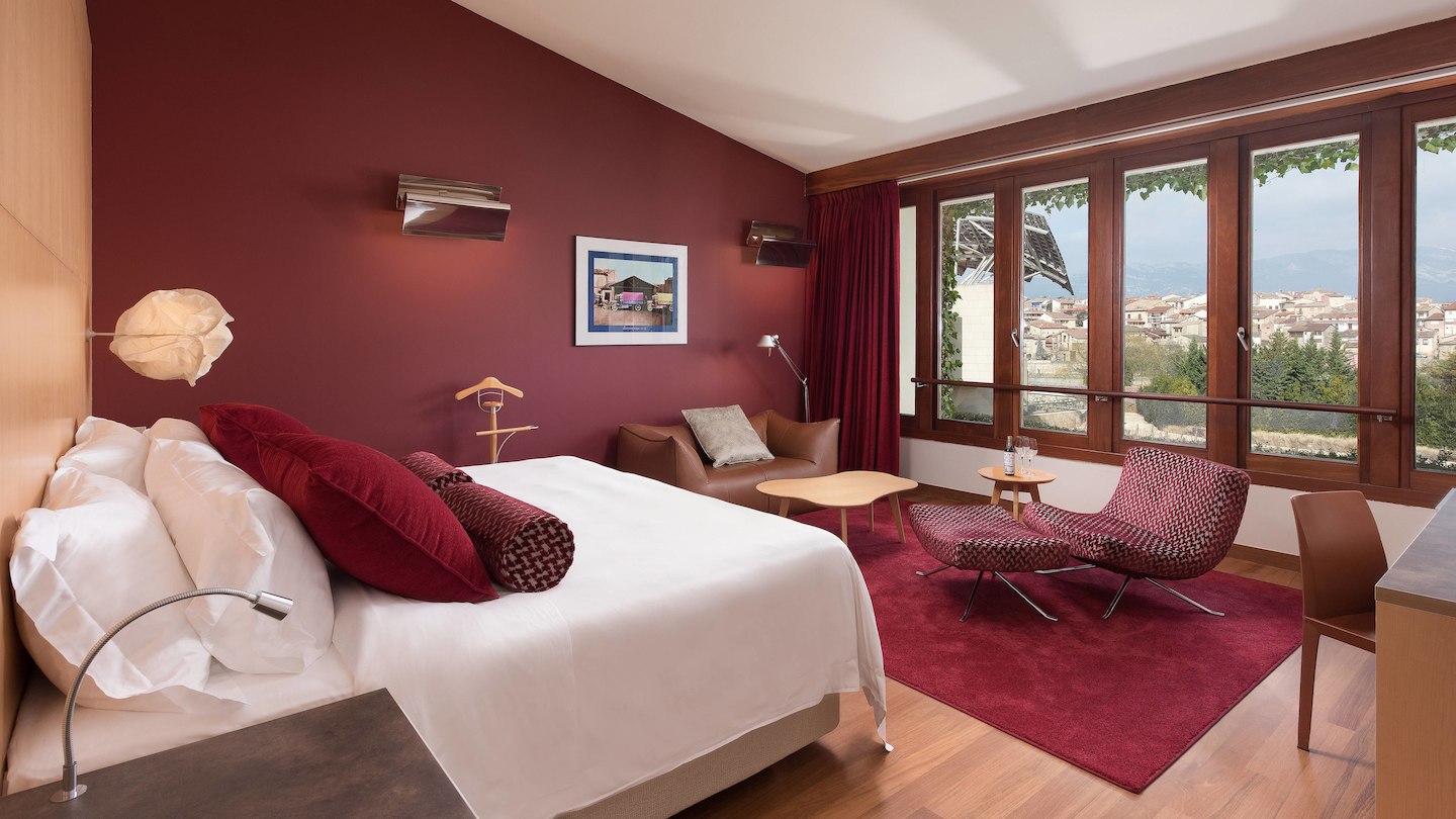 Bedroom with vast views at Hotel Marques de Riscal in Spain