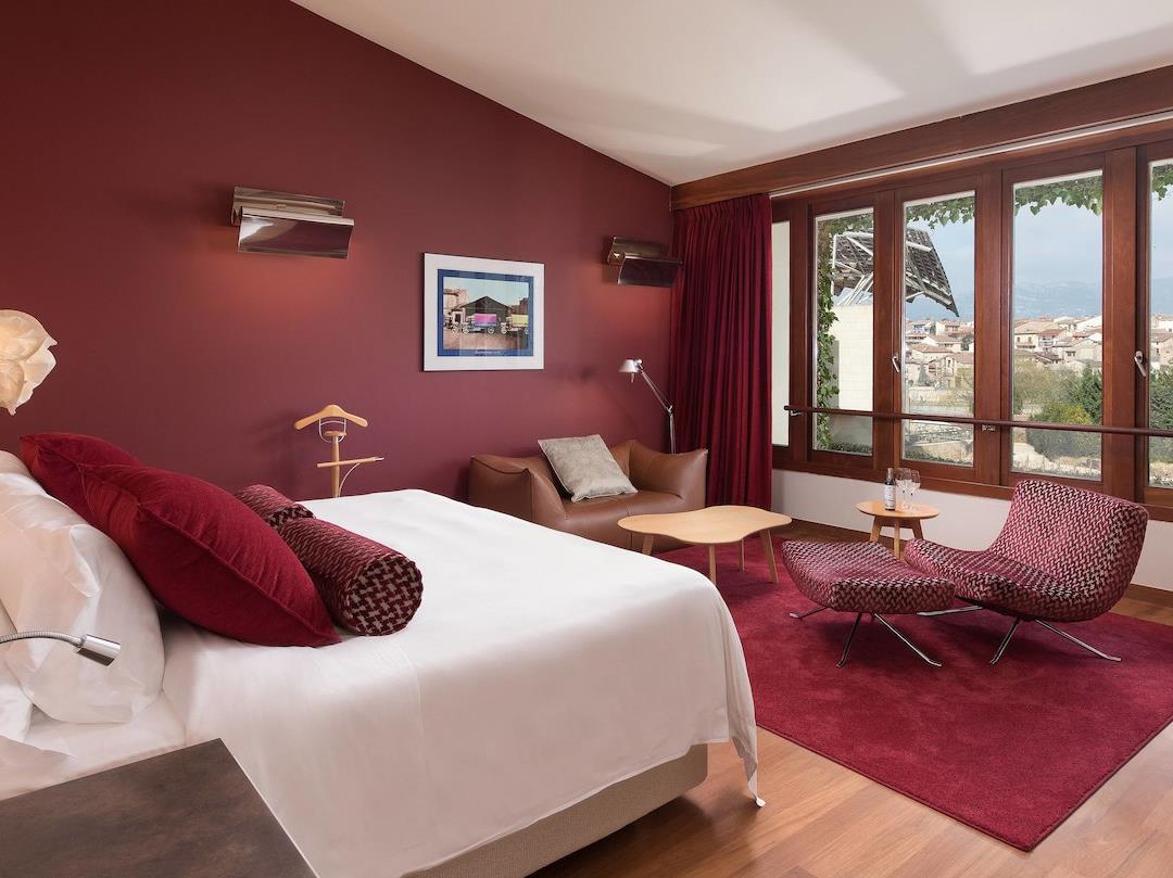 Bedroom with vast views at Hotel Marques de Riscal in Spain