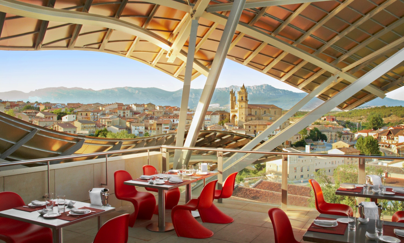 Restaurant with view at Hotel Marques de Riscal in Spain