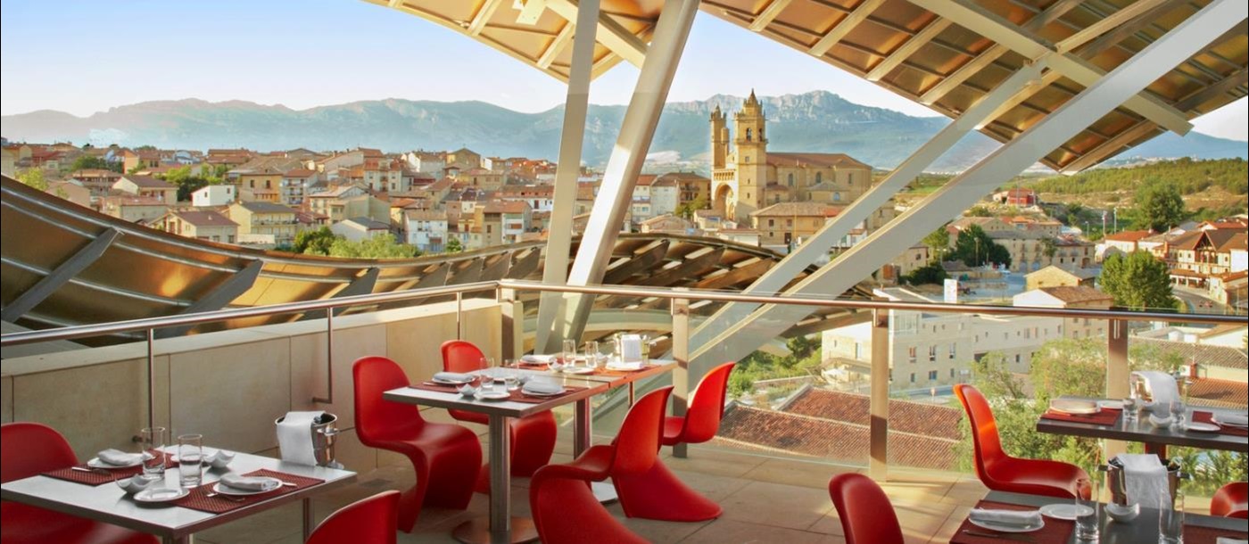 Restaurant with view at Hotel Marques de Riscal in Spain