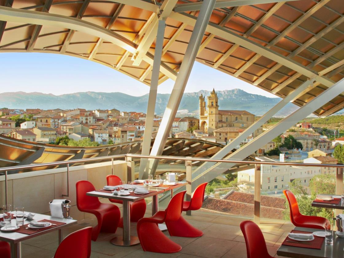 Restaurant with view at Hotel Marques de Riscal in Spain