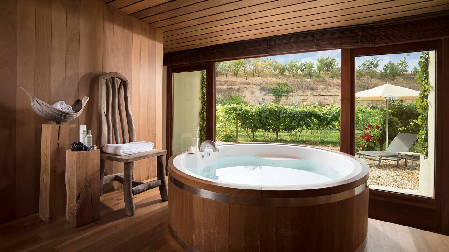 Spa hot tub at Hotel Marques de Riscal in Spain