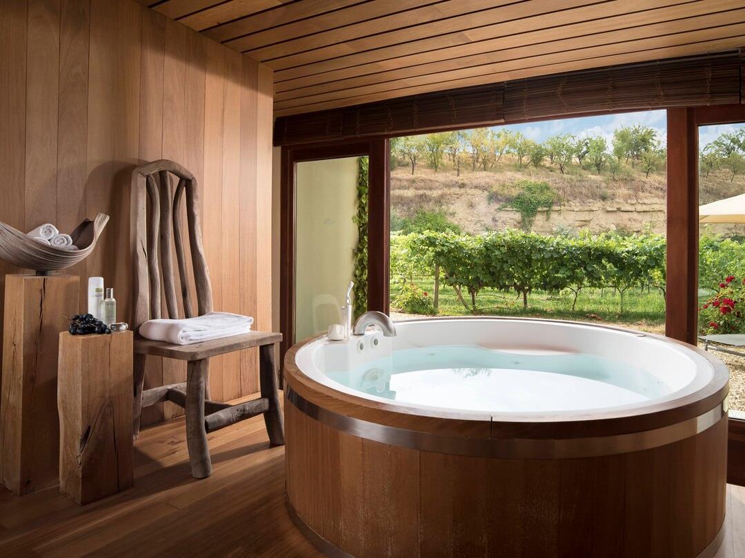Spa hot tub at Hotel Marques de Riscal in Spain