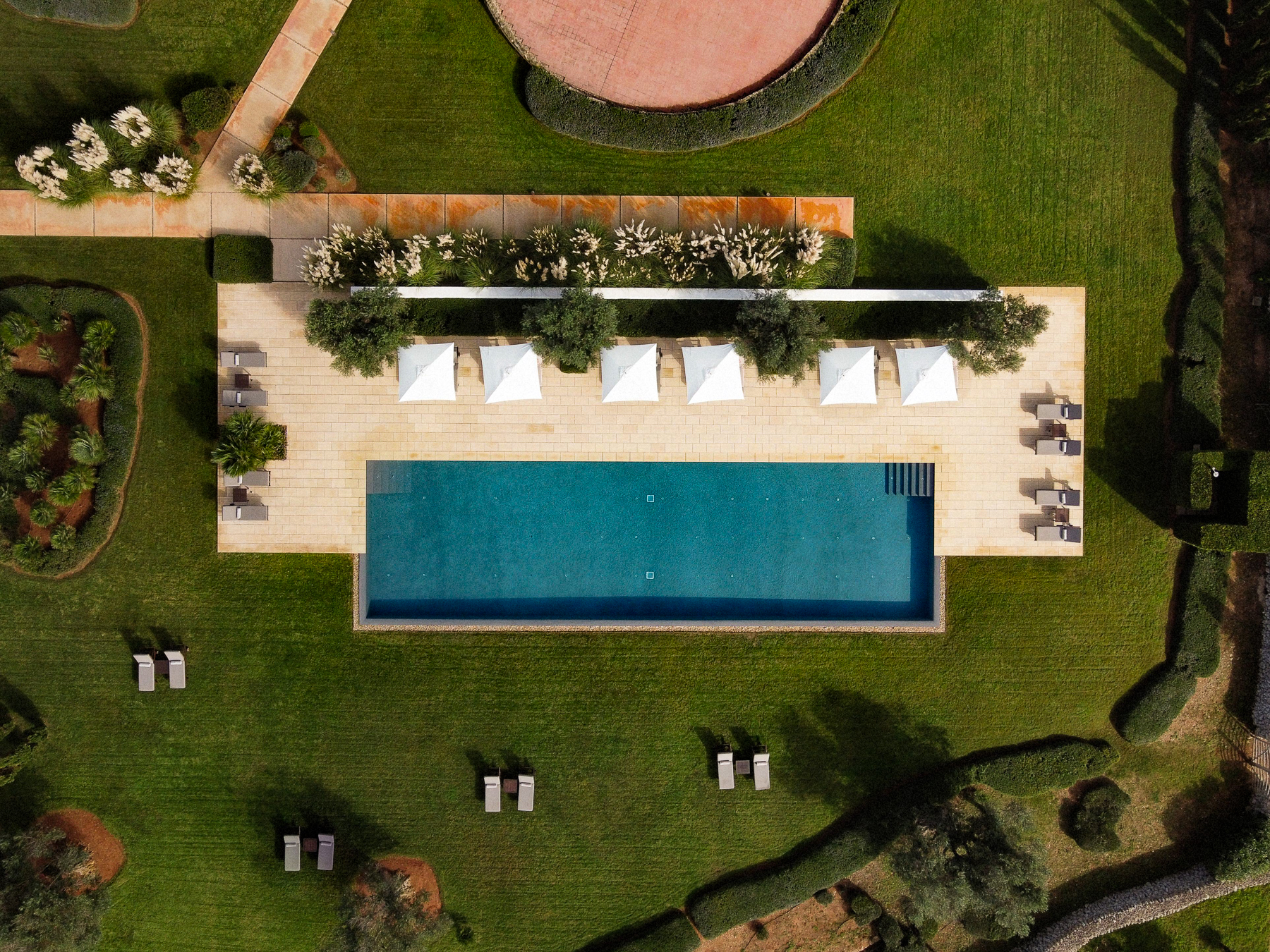 Aerial view of the swimming pool at Hotel Torralbenc in Menorca