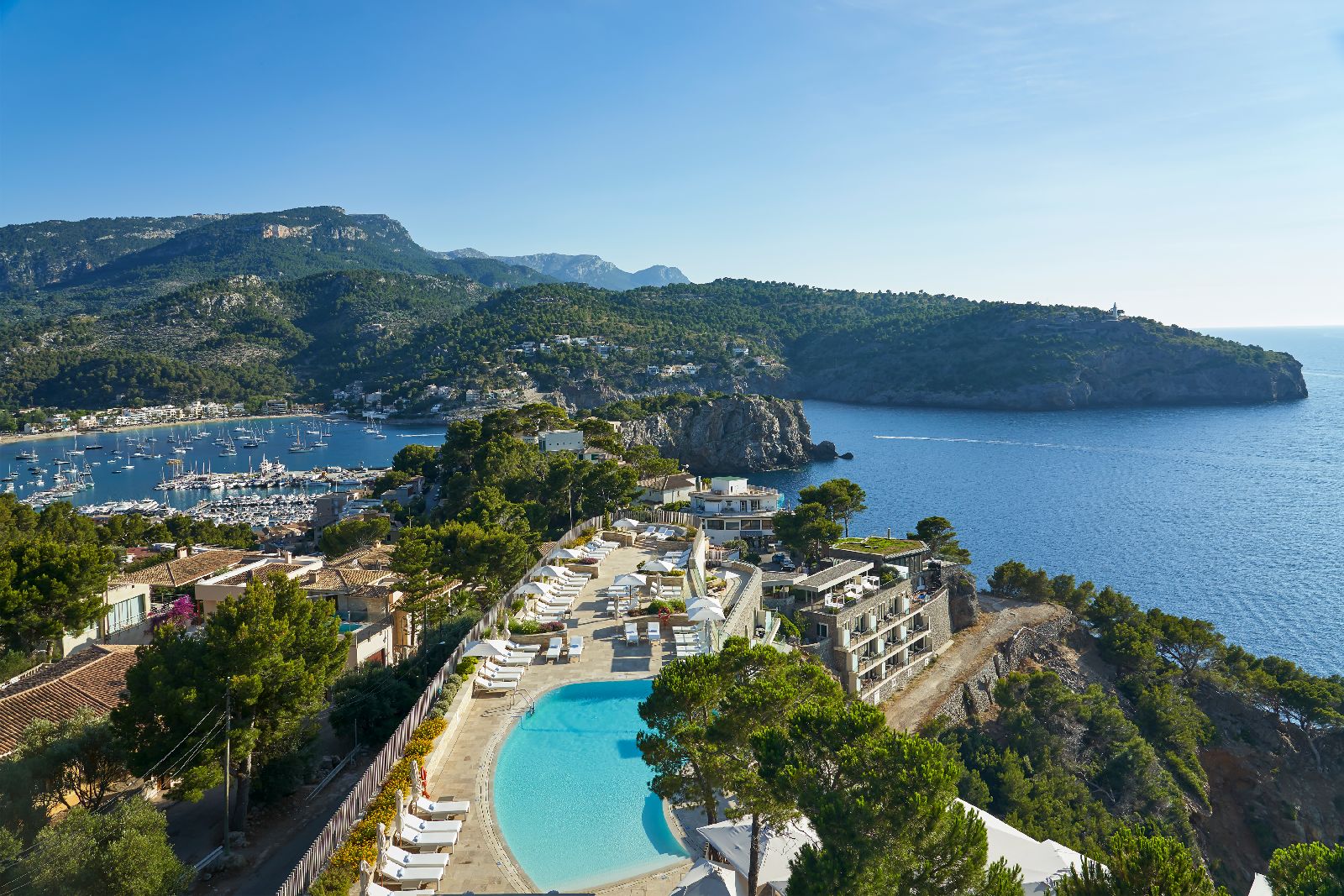 Aerial view of the Jumeirah Port Soller hotel in Mallorca