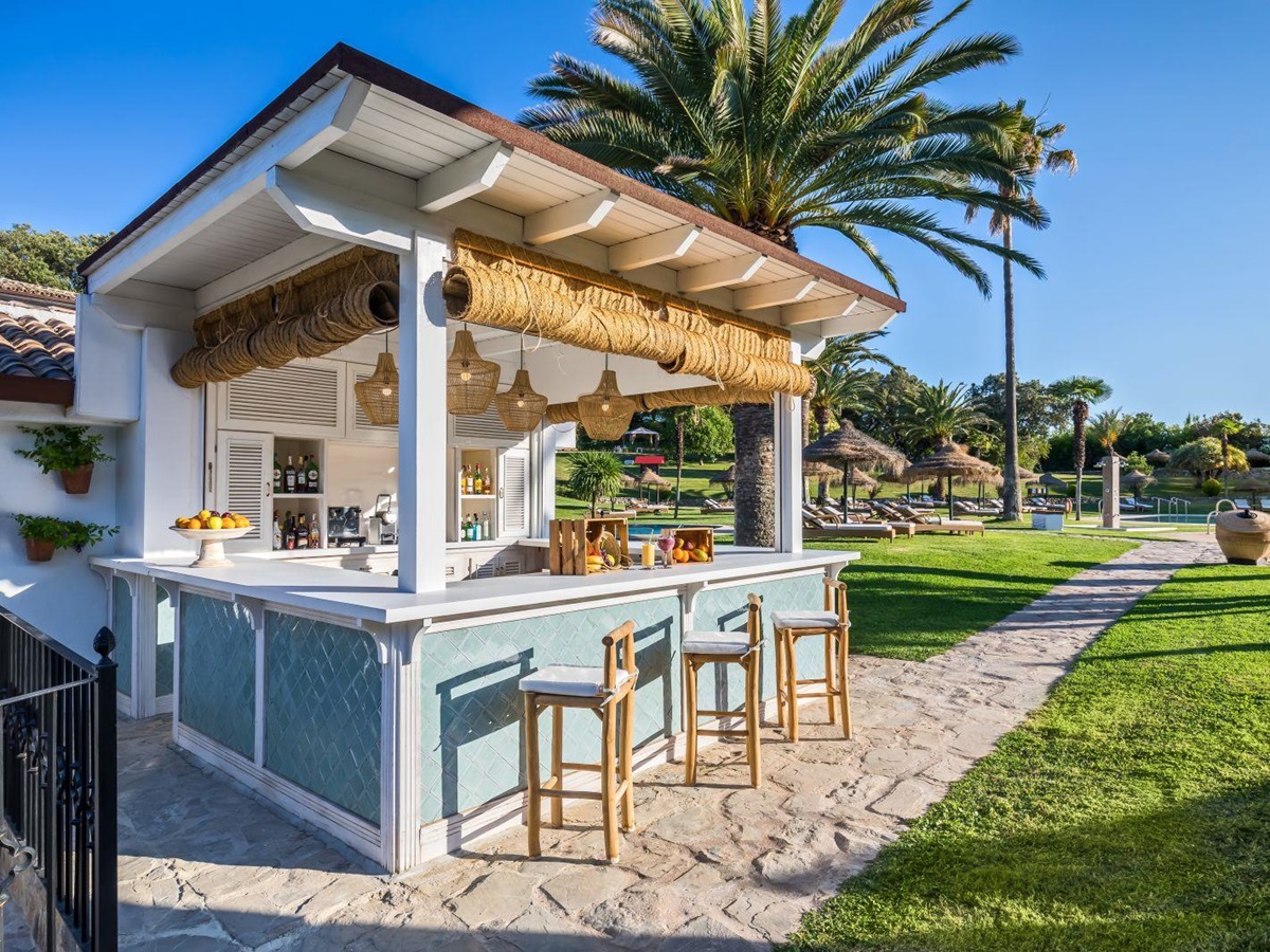 Caribbean-style pool bar at luxury resort La Bobadilla near Grenada, Spain