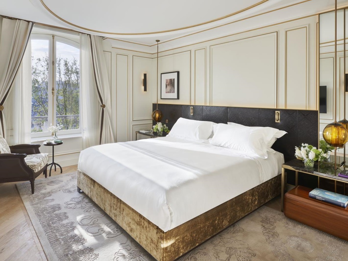 Spacious bedroom of a Turret Suite at luxury hotel Mandarin Oriental Ritz Madrid