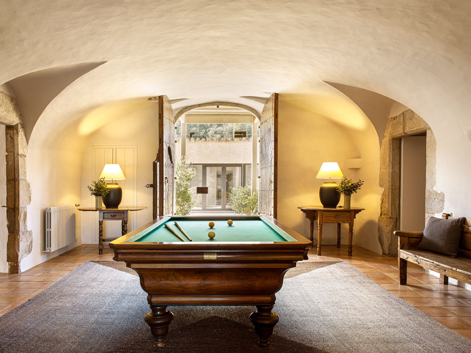 Pool table in the game room at luxury hotel Mas de Torrent in Spain