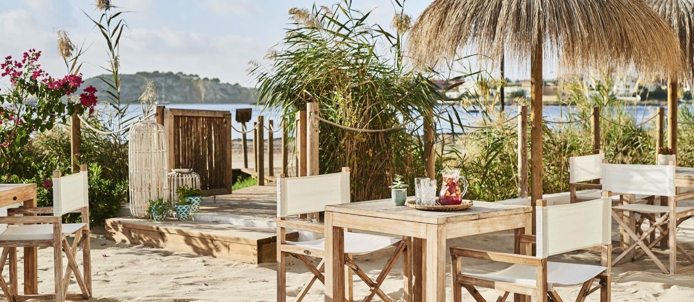 Beach dining at Chambao with views over the Mediterranean Sea