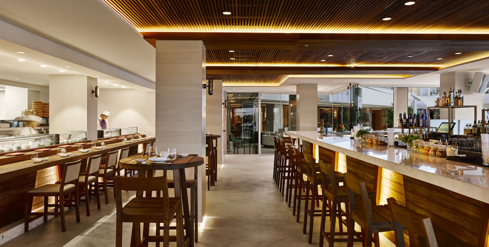 Bar and dining area of Nobu restaurant at luxury hotel Nobu Ibiza