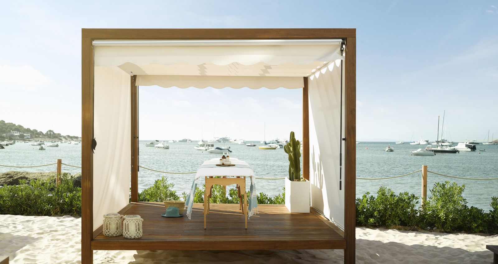 Spa treatments in a beach cabana overlooking the sea at luxury hotel Nobu Ibiza