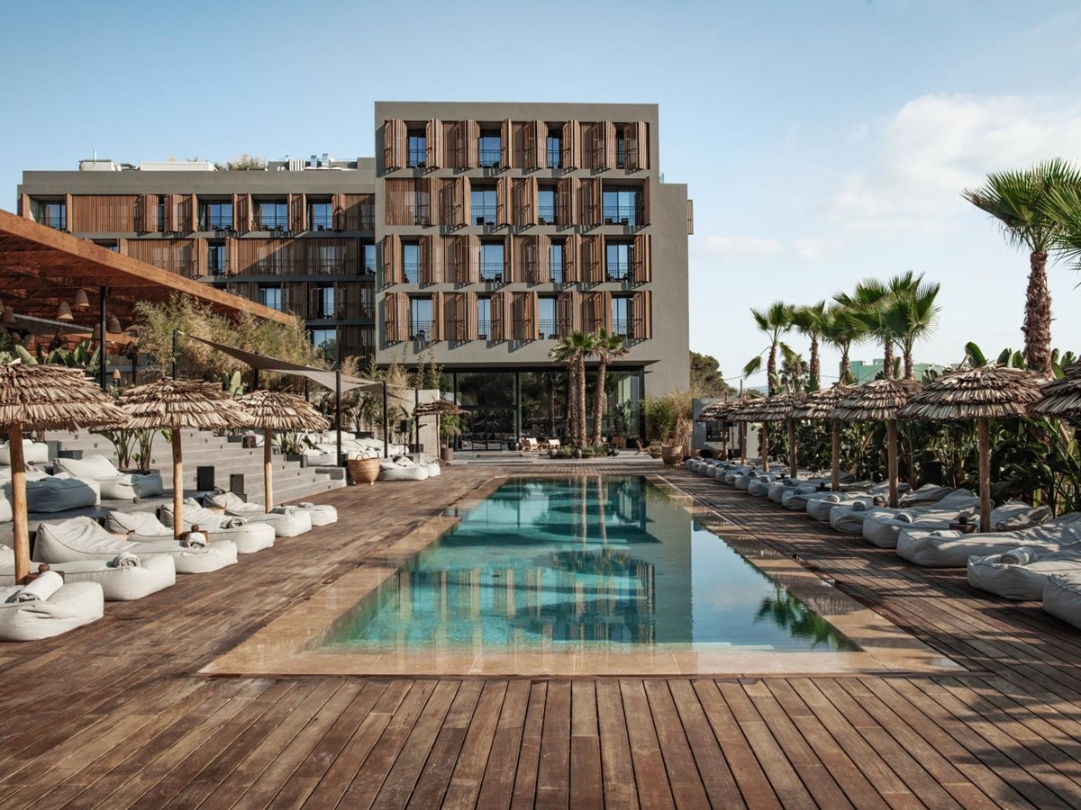 Exterior of luxury resort OKU Ibiza with pool