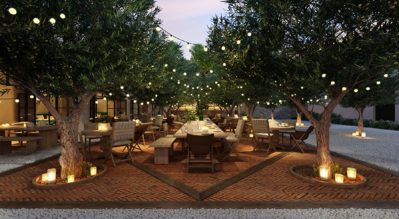 Courtyard of the Orchard restaurant at the Six Senses Ibiza