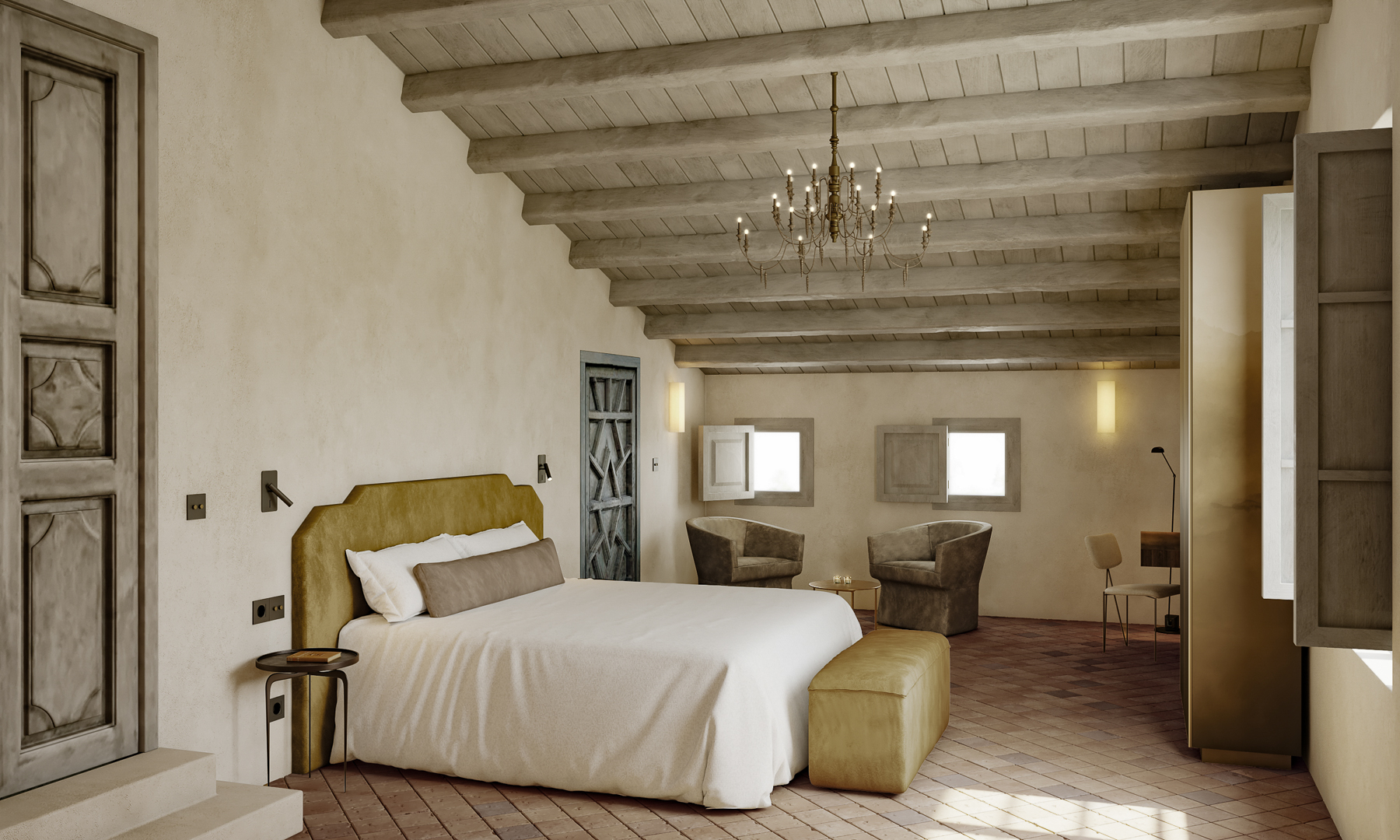 Deluxe bedroom suite at Son Vell luxury hotel in Menorca