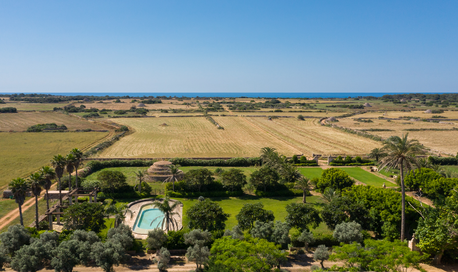 Aerial view of the Son Vell luxury hotel grounds in Menorca