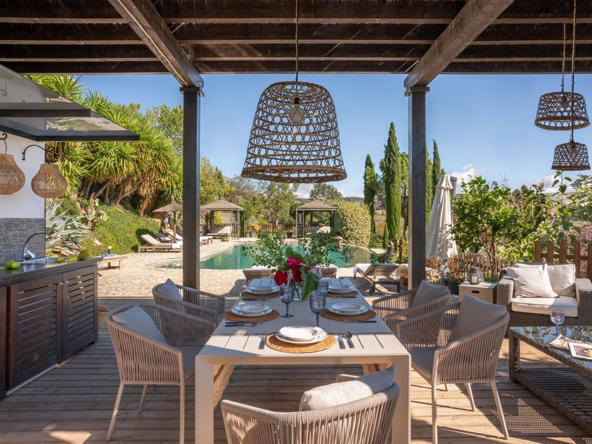 Pergola and pool at Finca Flores, Andalucia