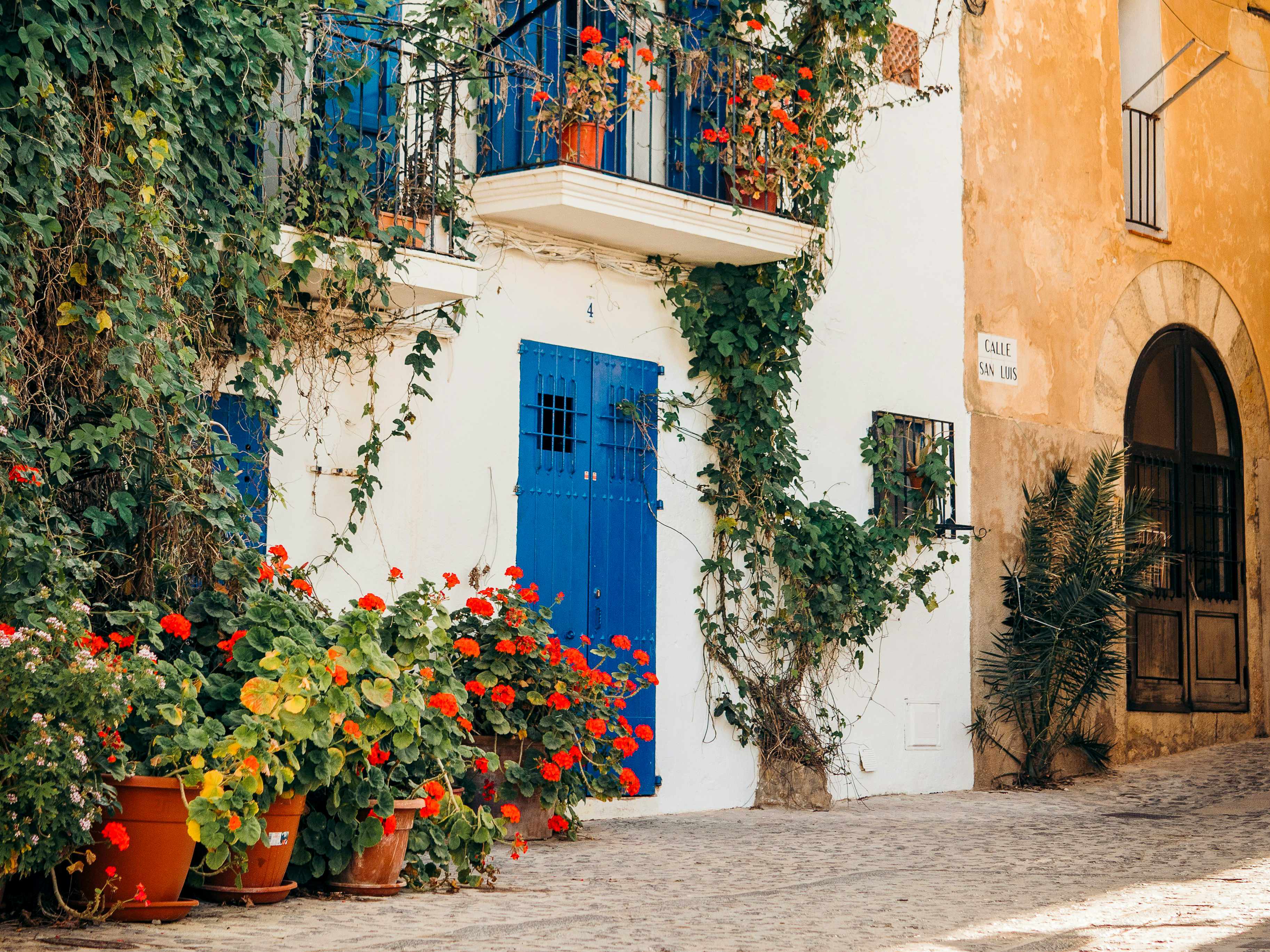 Whitewashed building fronts in Ibiza Town
