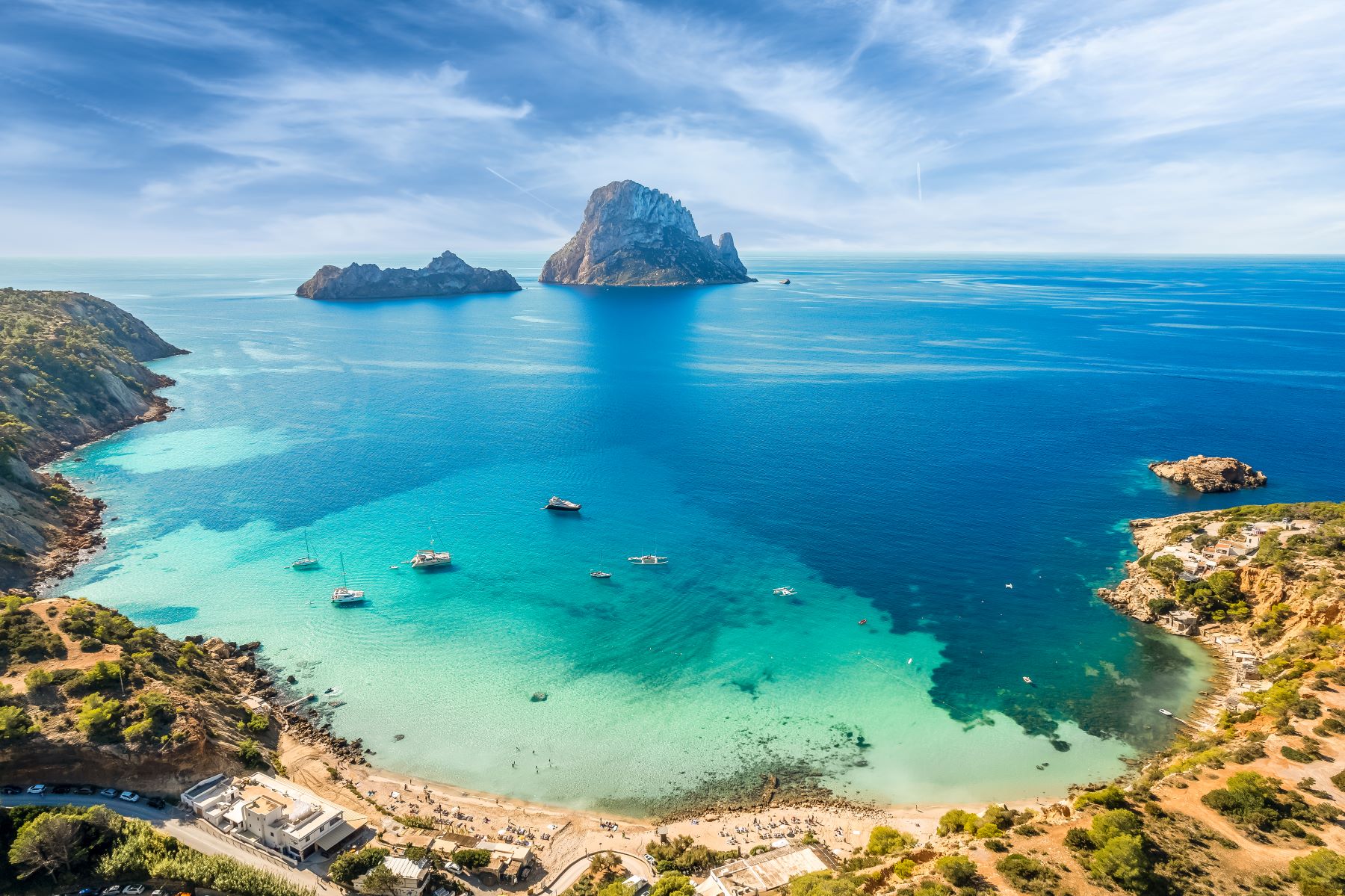 Aerial view of a cove in Ibiza