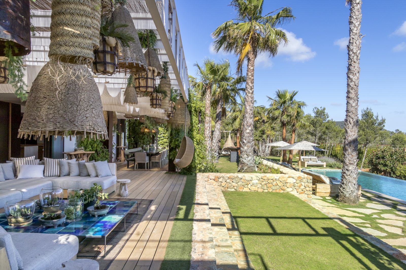 View of the outdoor living area and pool