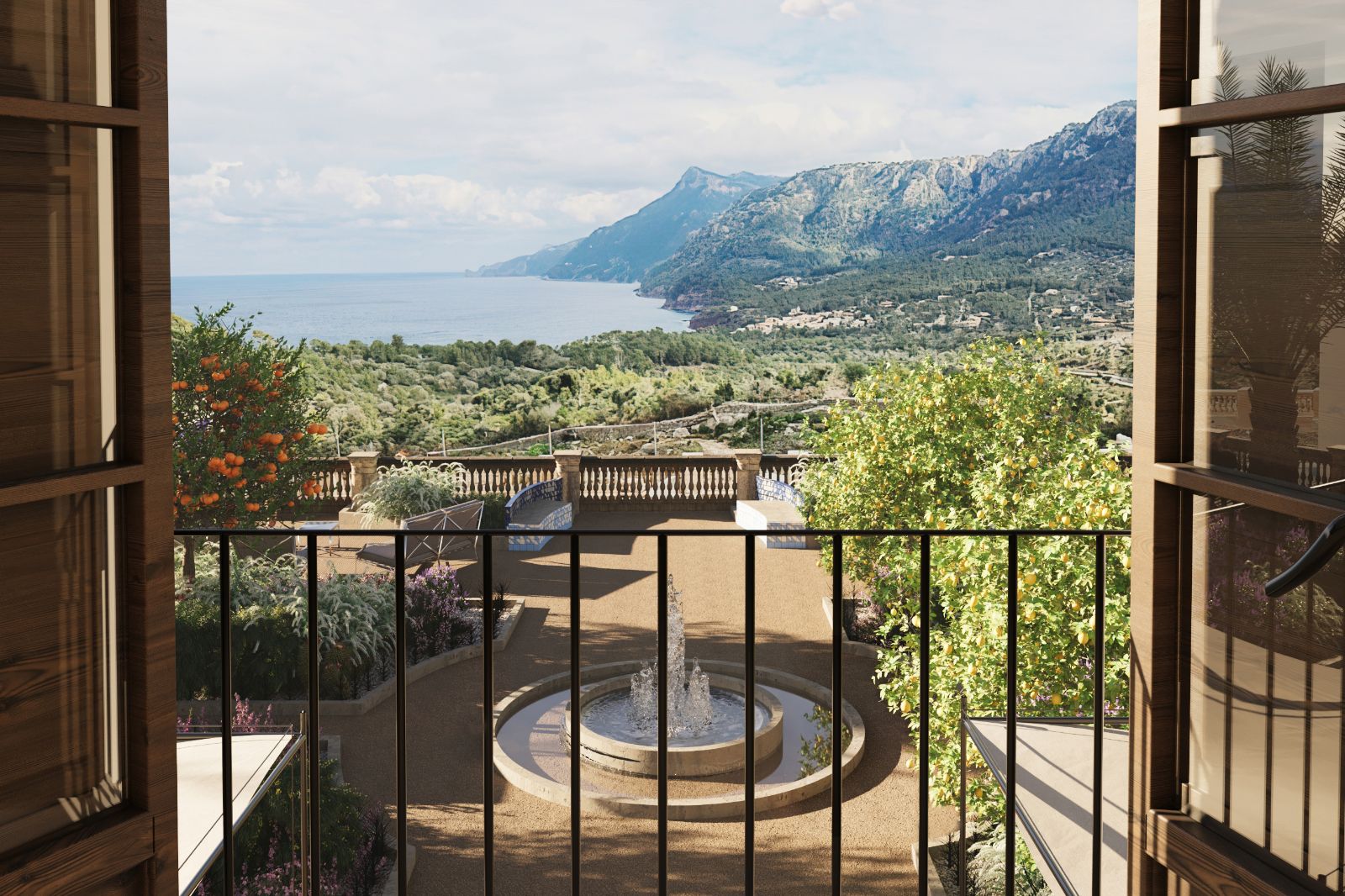 Balcony and views from Son Bunyola in Mallorca, Spain