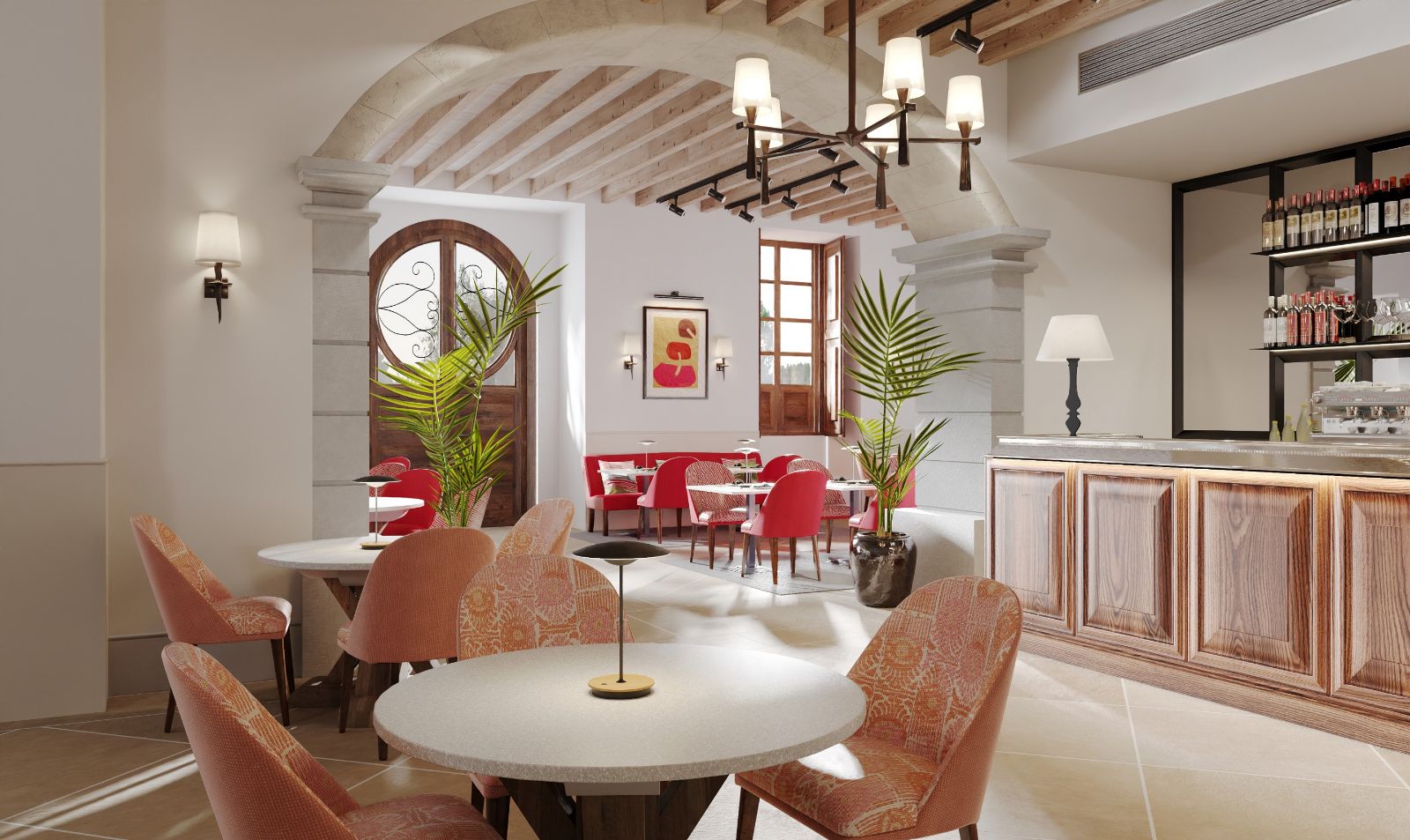 Bar and seating area at Son Bunyola in Mallorca, Spain